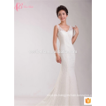 Señoras Fishtail trompeta vestido de novia de novia 2017 Bajo cuello redondo V espalda de encaje vestido de fiesta Applique